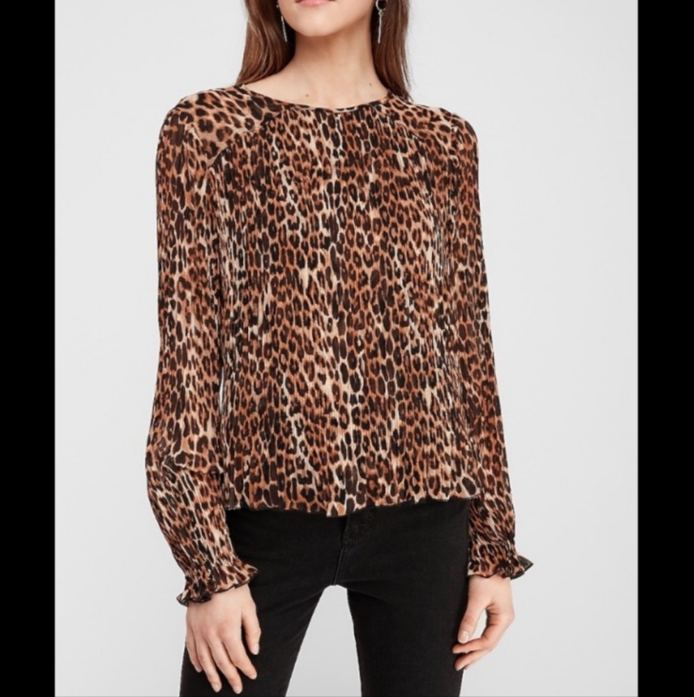 Express animal print, pleated, long sleeve blouse, size medium